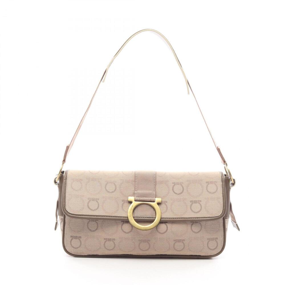 Salvatore Ferragamo Gancini Shoulder Bag/Handbag, Canvas and Leather, Women's...
